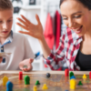 MOther playing a board game with a child